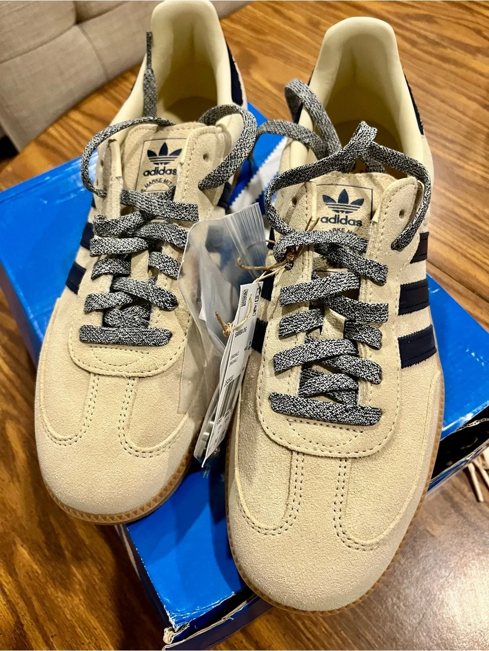 Adidas Samba OG Men Sneakers in Cream and Navy Blue